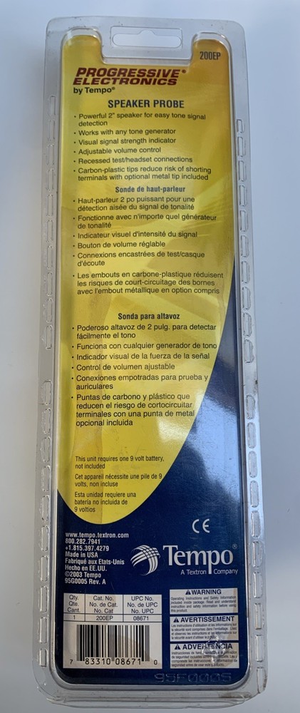 progressive electronics by tempo 200EP speaker probe, New In Package