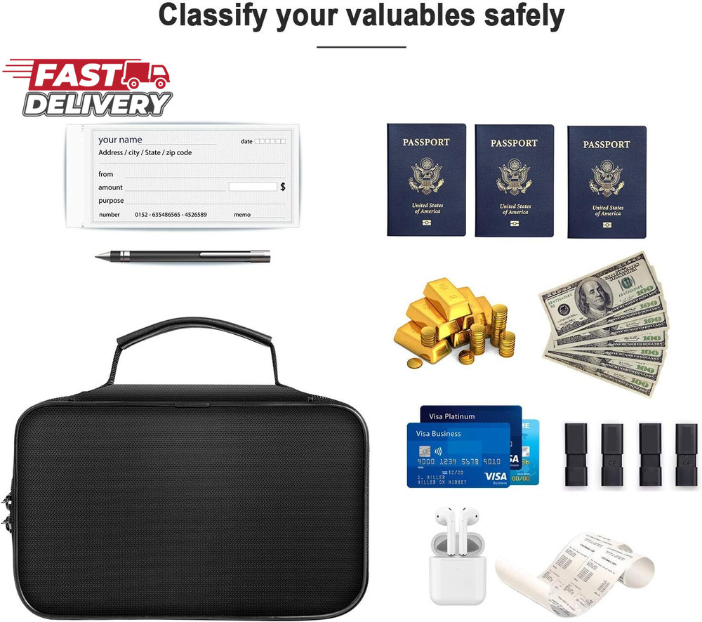 ENGPOW Small Fireproof Storage Organizer Case with Lock(9”X 5.3”X 3.7”), 3-Layer