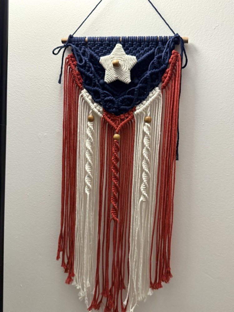 Handmade Puerto Rican Macrame Flag Wall Hanging