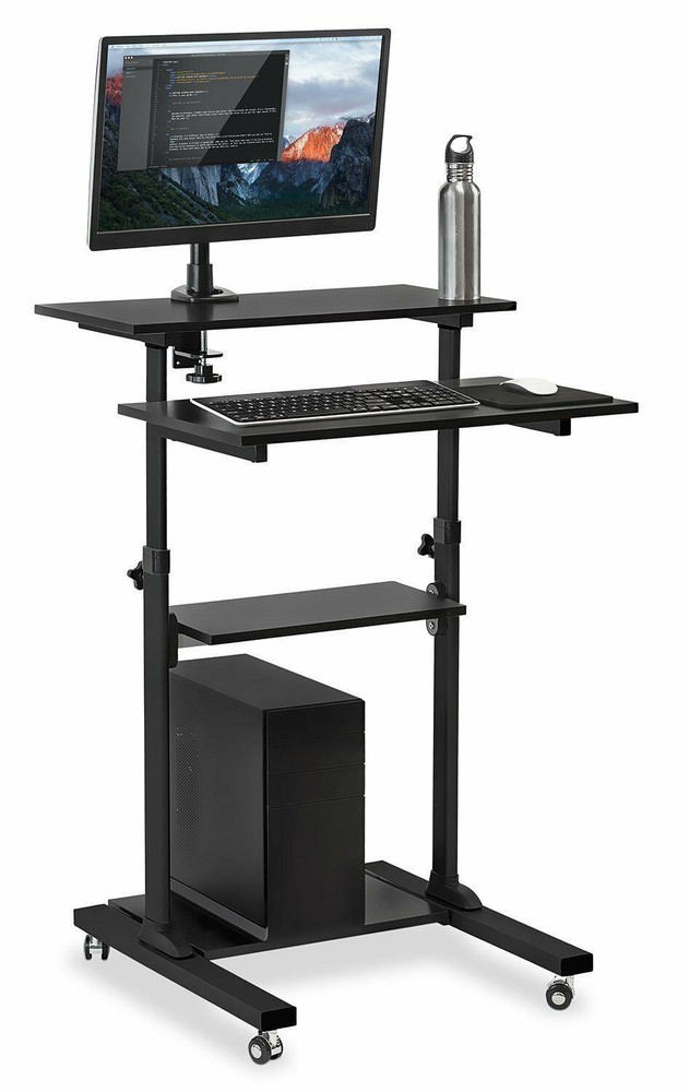 Mount-It! Mobile Stand Up Desk | Height Adjustable Computer Rolling Cart | Black