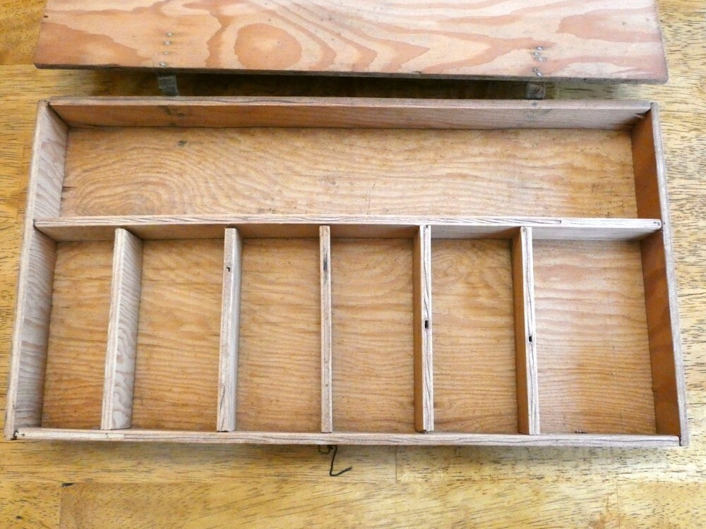 Vintage Primitive Wood Toolbox Chest with Leather Handle