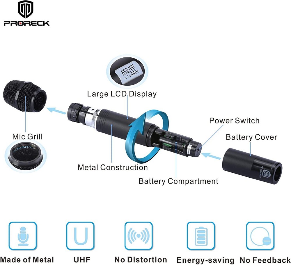 proreck MX44 UHF Wireless Microphone System with 4-Channel Hand-held Mics