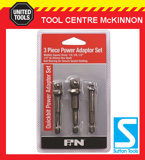 P&N BY SUTTON TOOLS 3pce SOCKET ADAPTOR SET FOR IMPACT DRIVER– 1/4”, 3/8” & 1/2”