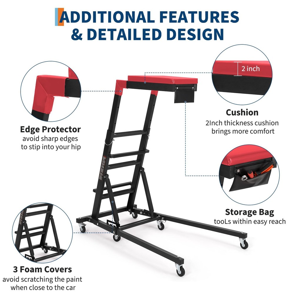 Adjustable Topside Creeper Trucks ,400lbs Foldable Engine Creeper w/ Padded Deck