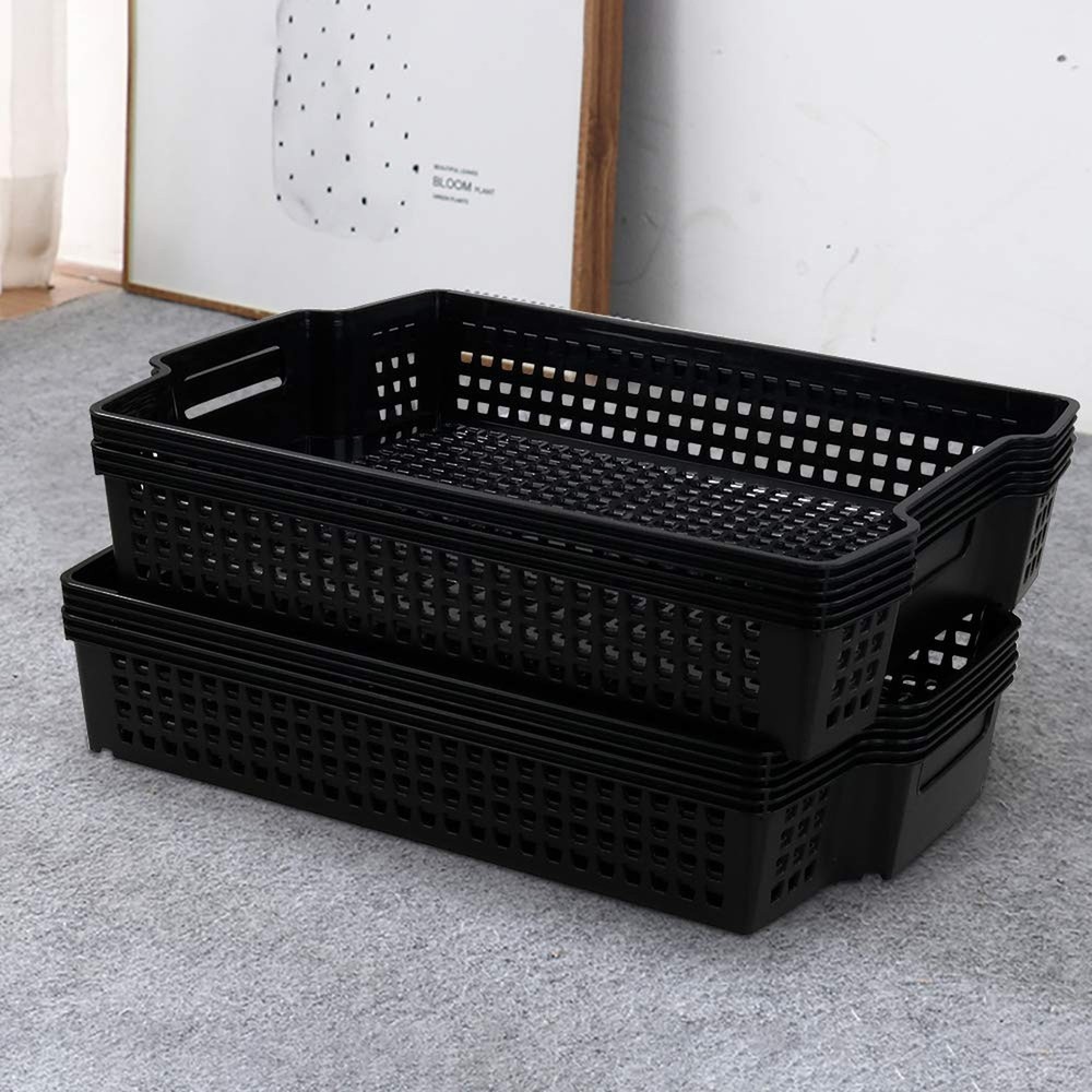 Stackable Kitchen Office Desk File Basket Trays, Black, 6 Packs