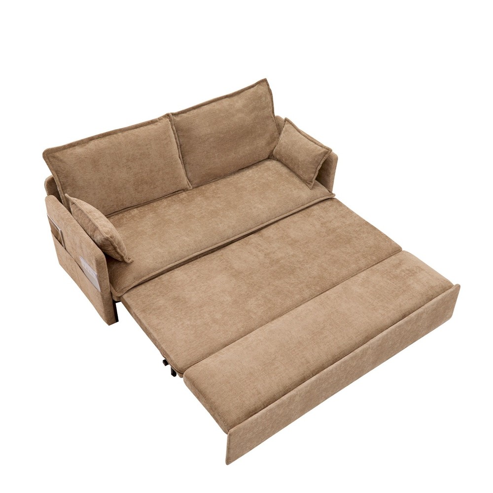 Modern Convertible Sleeper Sofa Bed Loveseat Sofa with Pull Out Bed & USB Ports