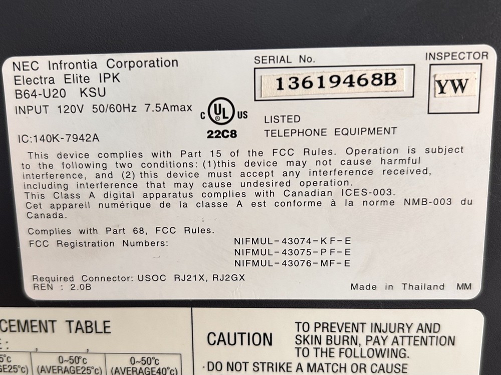 NEC ELECTRA ELITE IPK B64-U20 VOIP, With Extra Boards