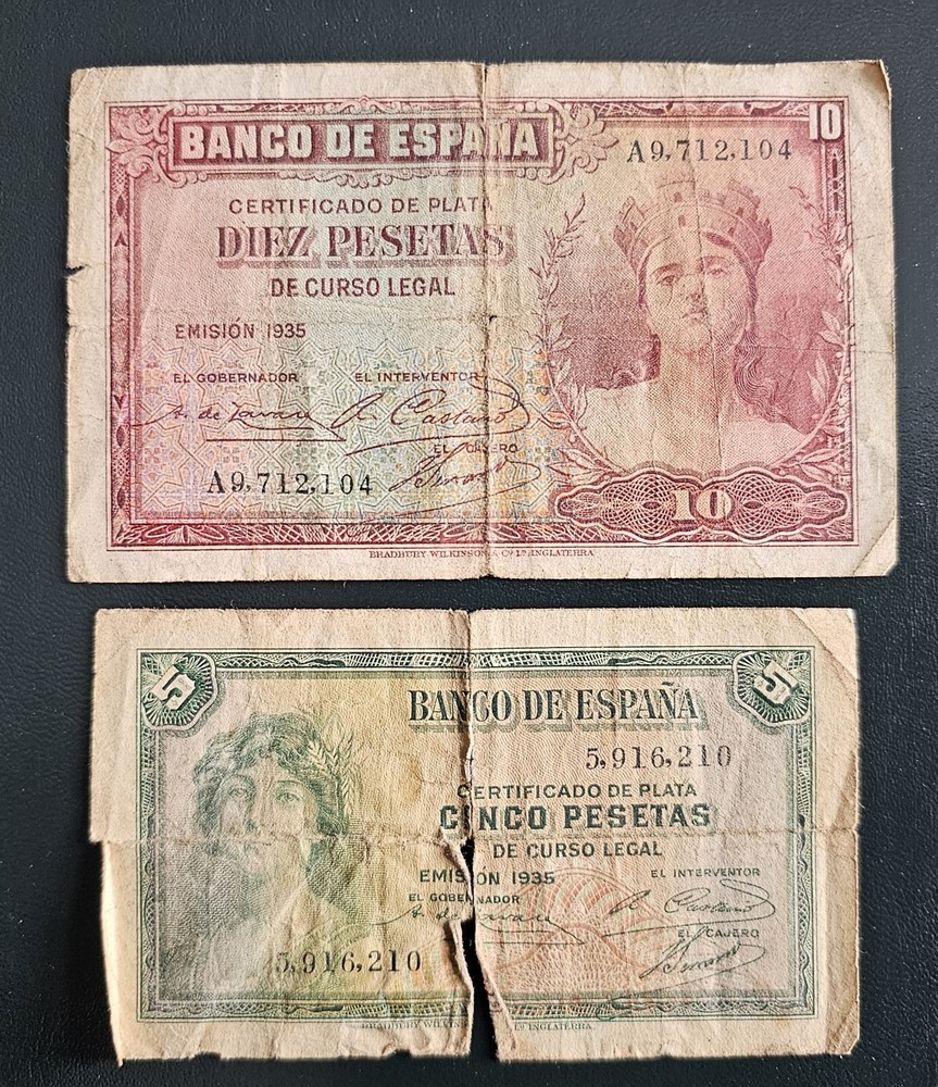 Old Spain Banknotes 10 5 Pesetas 1935