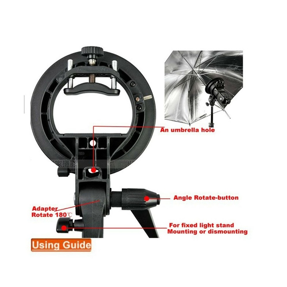 S-Type Bracket Bowens Horizontal Flash Head Mount Holder for Reflector Umbrellas