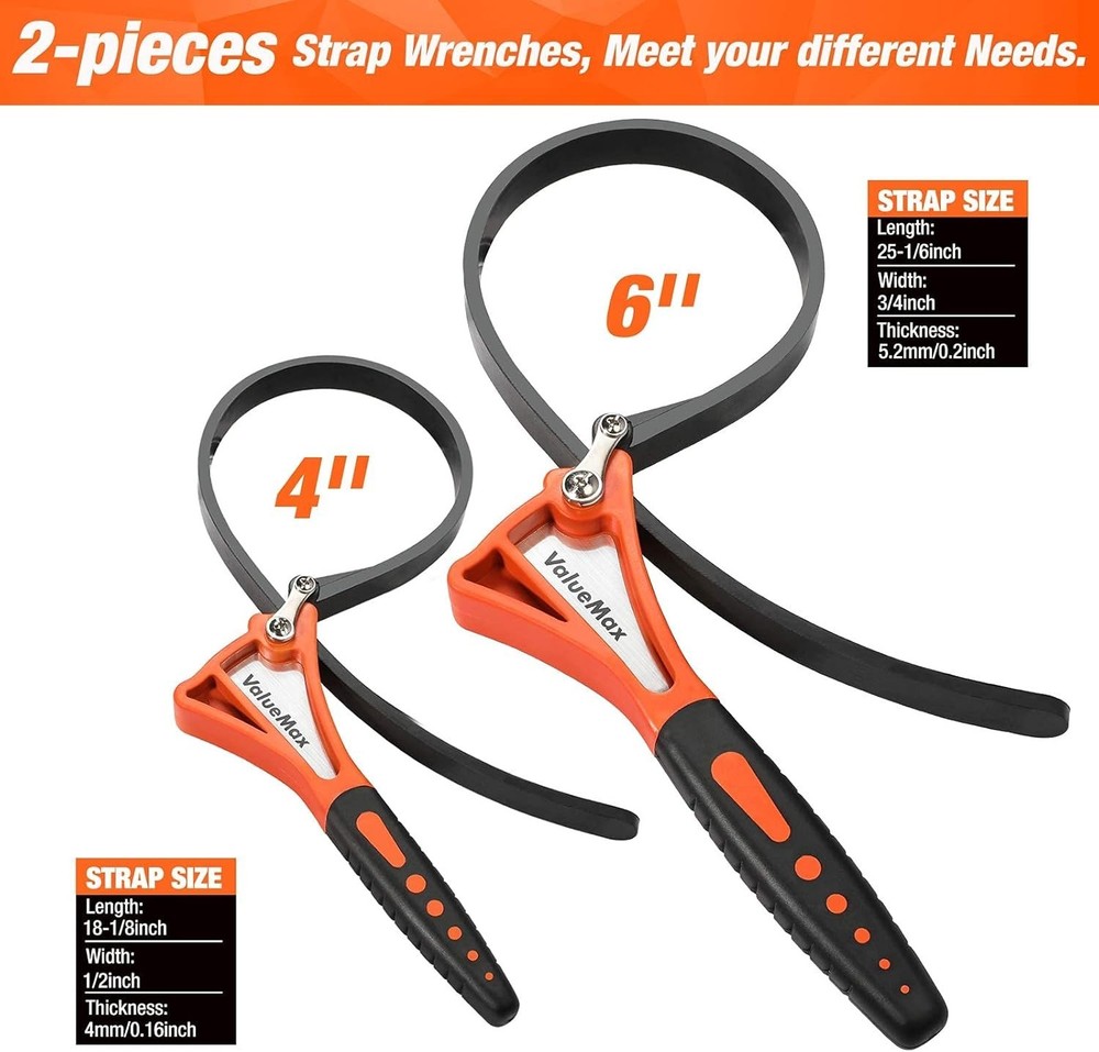 Adjustable Strap Wrench Set - 2-Piece Oil Filter Tool