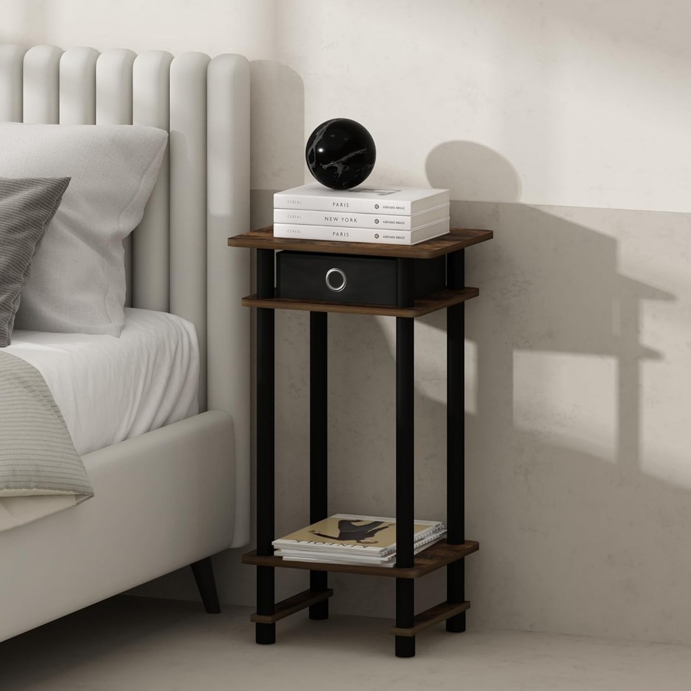 TIDUR Night Stand Open Shelf Design Nightstand W/ Storage Bin Bedside Table End