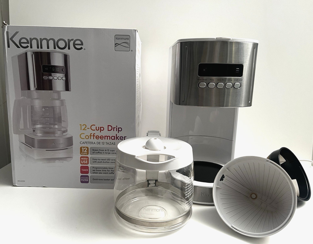 Kenmore 12 Cup White/Stainless  Aroma Control Programmable Coffee Maker EUC