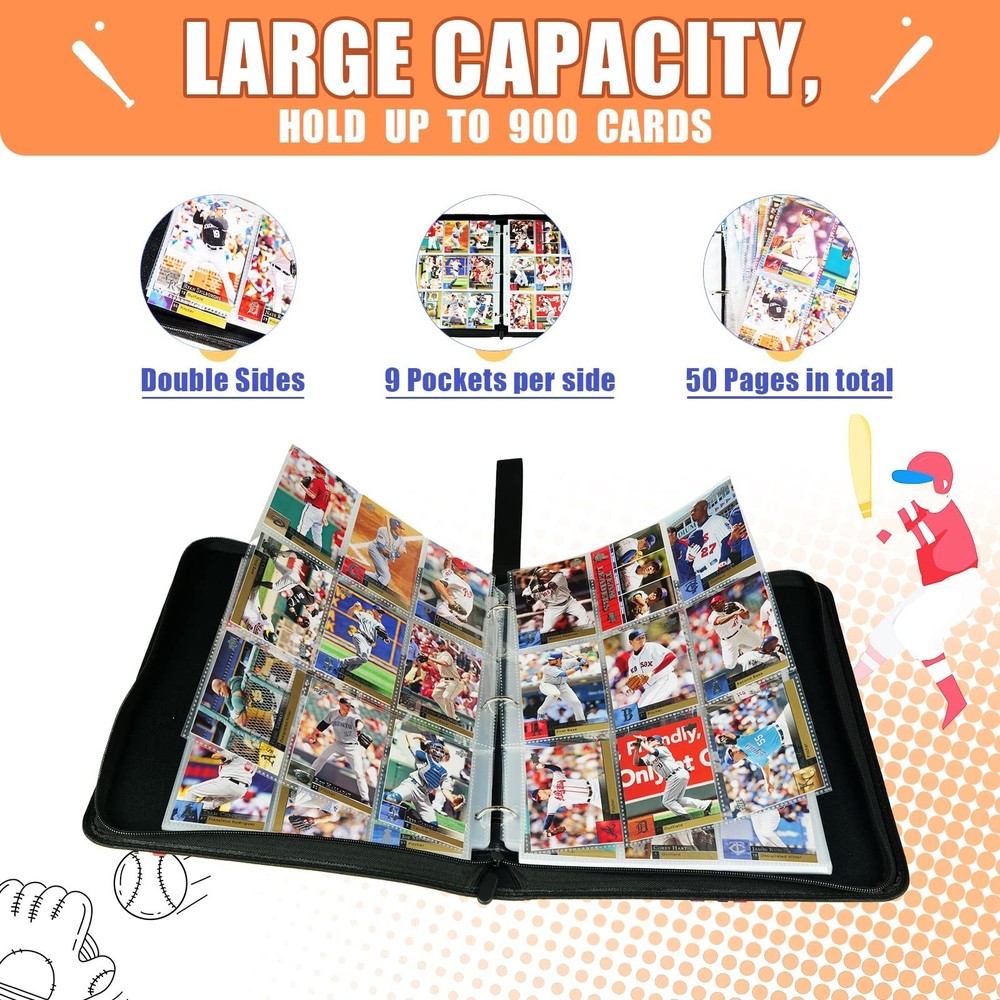 Baseball Gifts Cards Binder with Sleeves - 9 Pocket, Double Sided, 50 Removab...