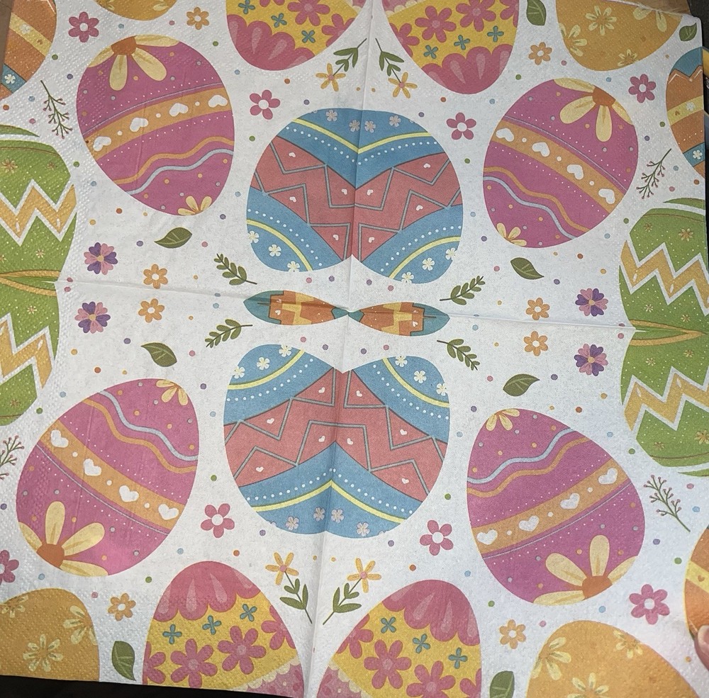 Two Paper LUNCHEON Decoupage Craft Napkin Retro Easter Bunny Eggs Spring Rabbit
