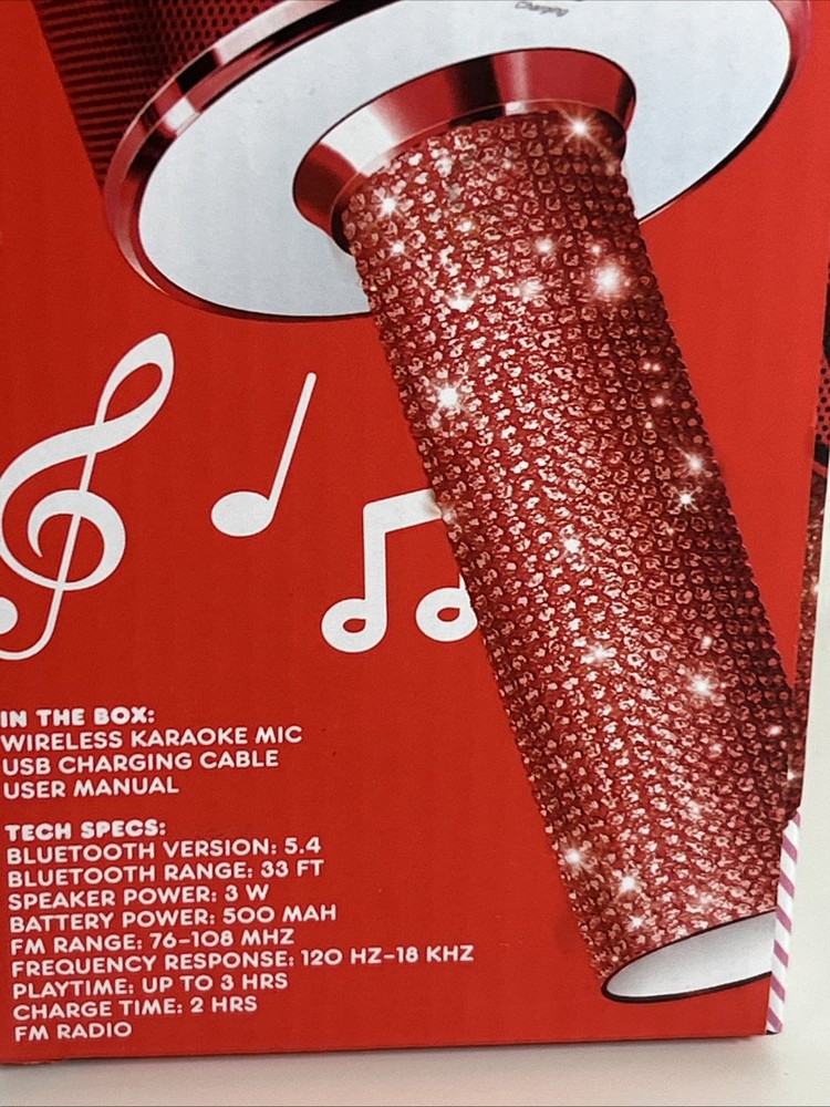 Hello Kitty Bluetooth Karaoke Microphone & Wireless Speaker USB Charging Red NIB
