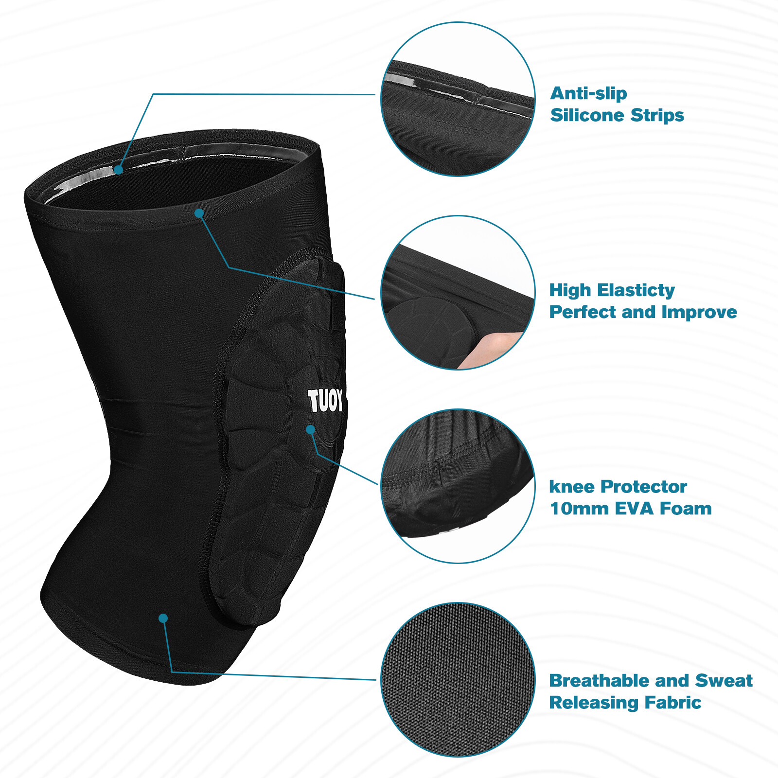 1 Pair TUOY Compression Knee Pads Padded Knee Protection Pad Youth & Adult Sizes