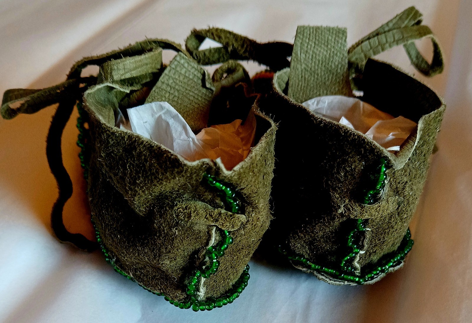 Vintage New Kiowa Green Beaded Baby Moccasins by Maureen Zotigh