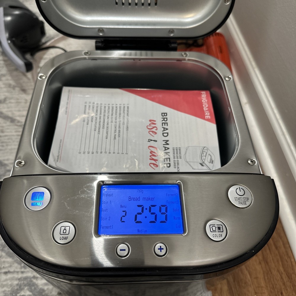 Frigidaire EBRM100 2LB Stainless Steel Bread Maker 15 Programs LCD Display