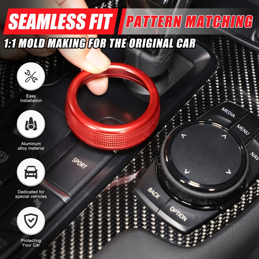 Red Knob Cover Ring Button Multimedia Controller For BMW 5 7 Series X3 X4