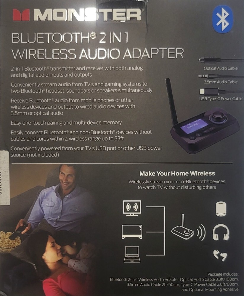 Xtreme Monster 2 in 1 Bluetooth Wireless Audio Adapter, Transmitter/Receiver 🆕