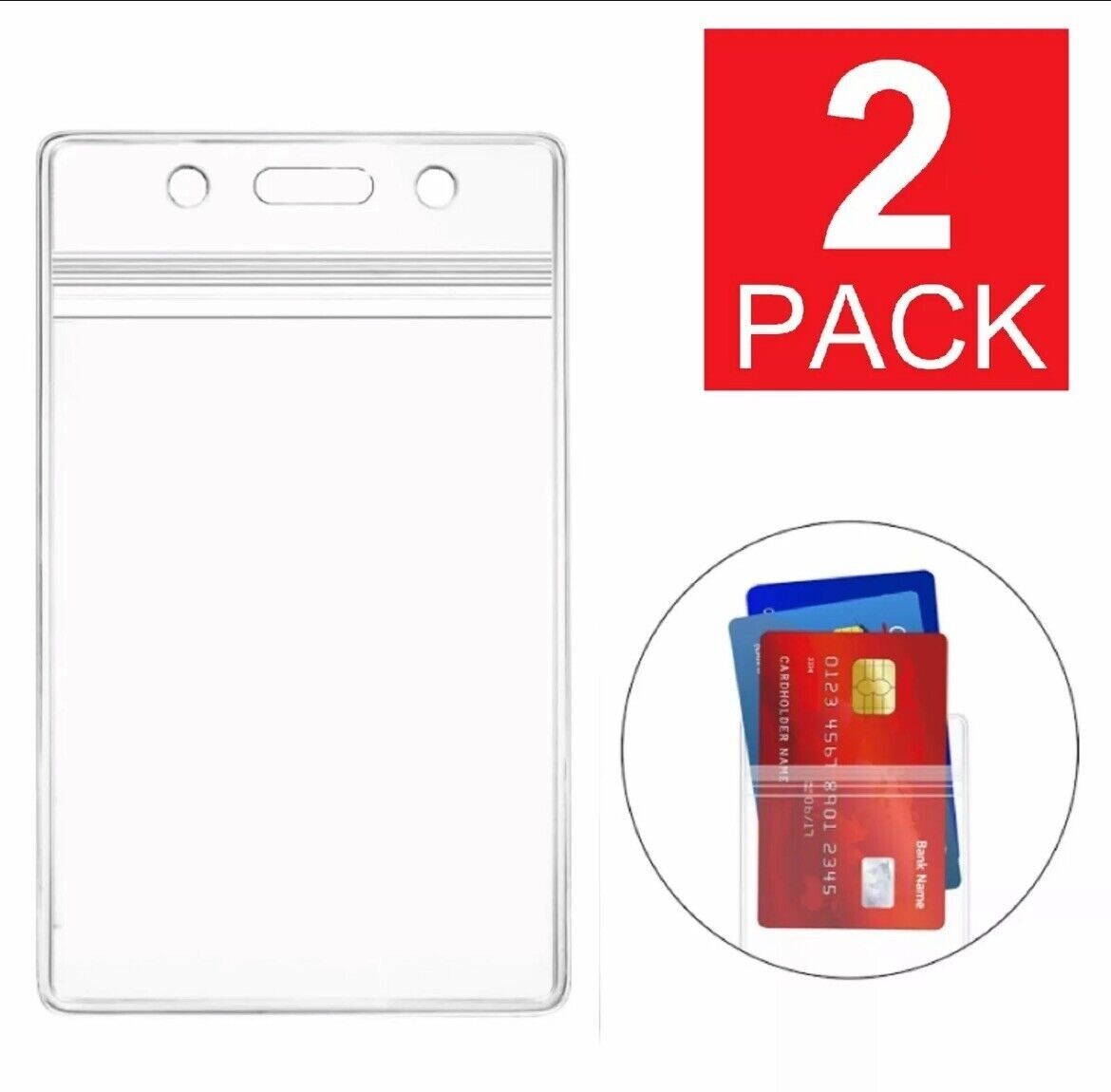 2 Pack Vertical ID Card Holder Clear Plastic Badge Resealable Waterproof credit