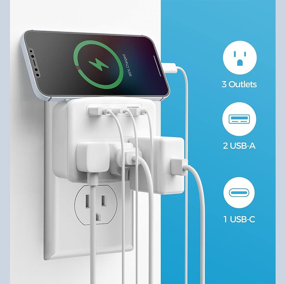 2 Conector Multiple De Corriente Con USB/C Para Pared Viaje Cargar Celulares Set
