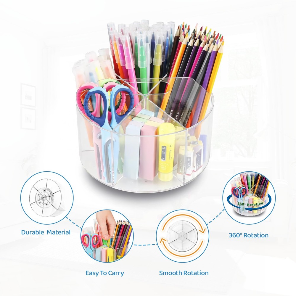 Clear Acrylic Pen Holder – Multi-Function Desk Organizer, Makeup Brush