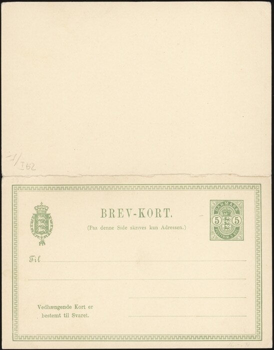 DENMARK, 1888. Paid Reply Post Card H&G 27, Mint