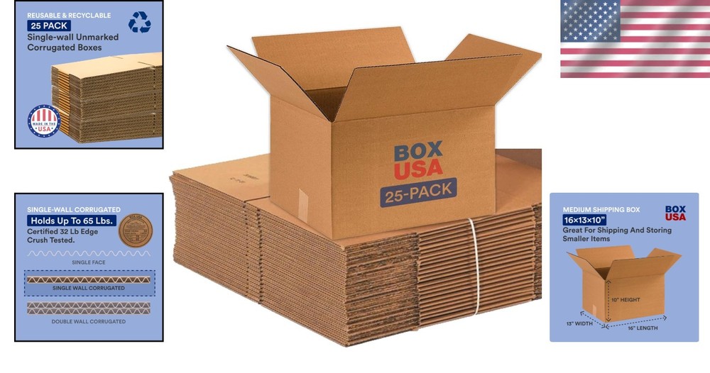Moving Boxes 16x13x10", 25-Pack - Shipping, Packing, Storage