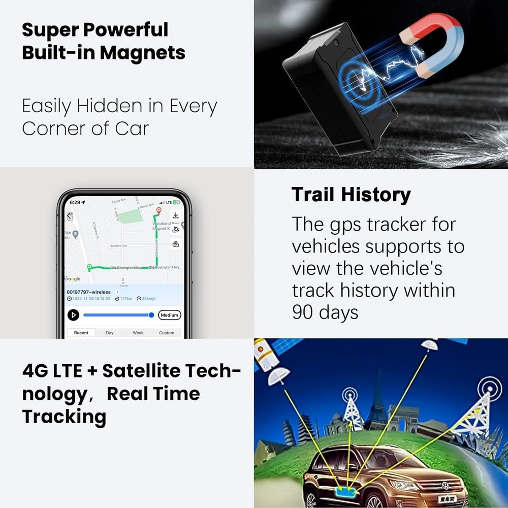 4G GPS Tracker for Vehicles Car Kids, Car Tracker Device Hidden Tracking Devi...