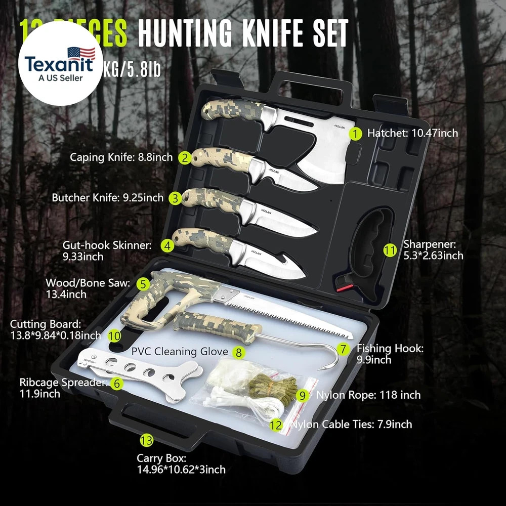 Professional 13-Piece Hunting Gear Set | Field Dressing & Game Processing Kit |