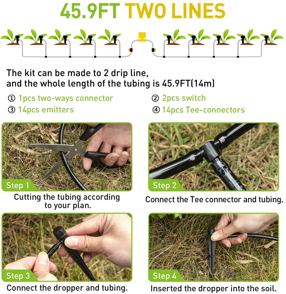 Water Saving Garden Lawn 49ft Drip Irrigation Kit Automatic Watering System