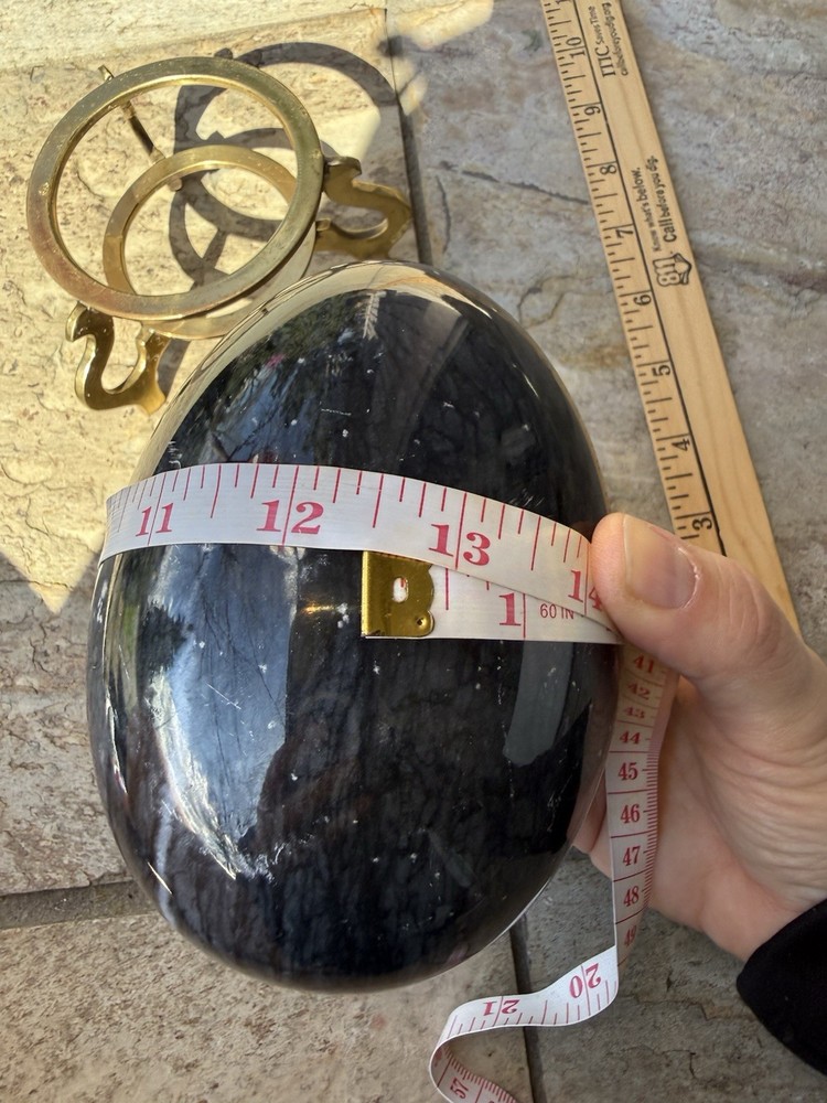 Large Gray Black Heavy Stone Polished Egg 6” With Brass Base