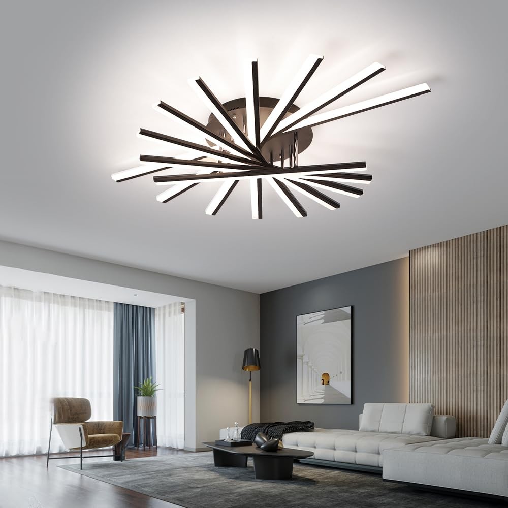 9 Lights Linear Modern Ceiling Lamp 45.3 inch Dimmable Led Semi Flush Mount B...