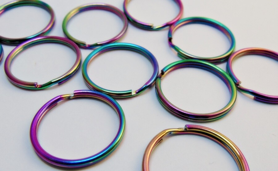 Iridescent Split Key Rings 25mm 1" diameter Shimmery Rainbow Color Chroma