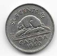 Canada 1940 5 cent  Nickel Circulated