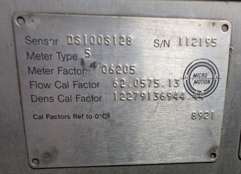 🤪 EMERSON MICRO MOTION MASS FLOW SENSOR 2250 PSIG MODEL D S100S128