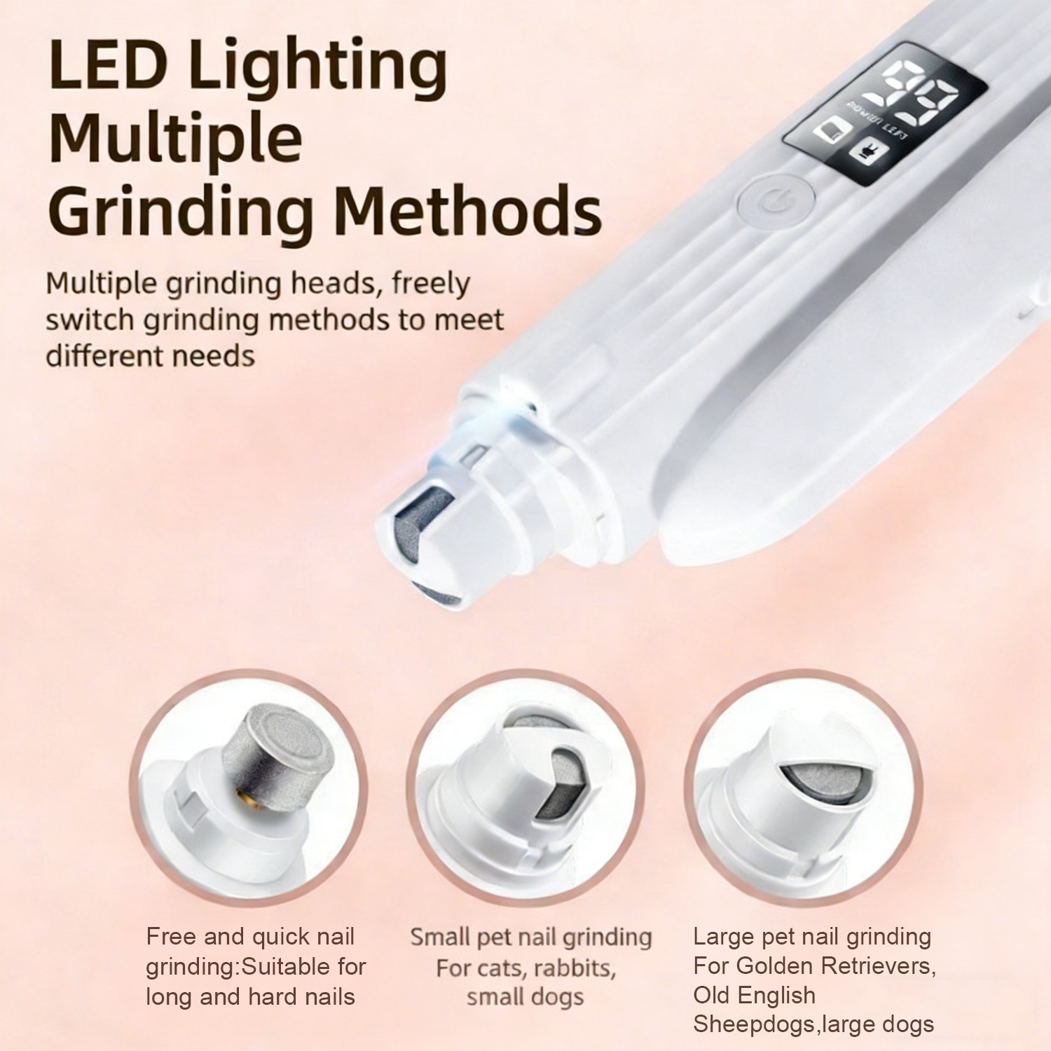 2-in-1 Dog Cat Nail Clippers Grinder with Light, USB Trimmers for L/M/S Pet Claw