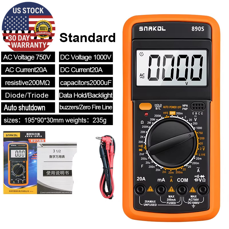 890S 1999 Counts Digital Multimeter AC/DC Voltage Current Tester Electrical Test