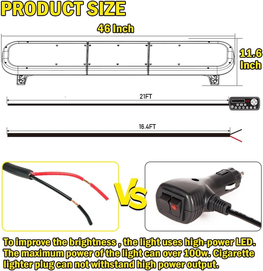 Upgrade Double Colors Rooftop Low Profile Emergency Strobe Light Bar 46" Warning