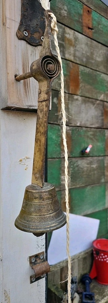 Antique Bell Door Spring Pull Brass With Wall Spike