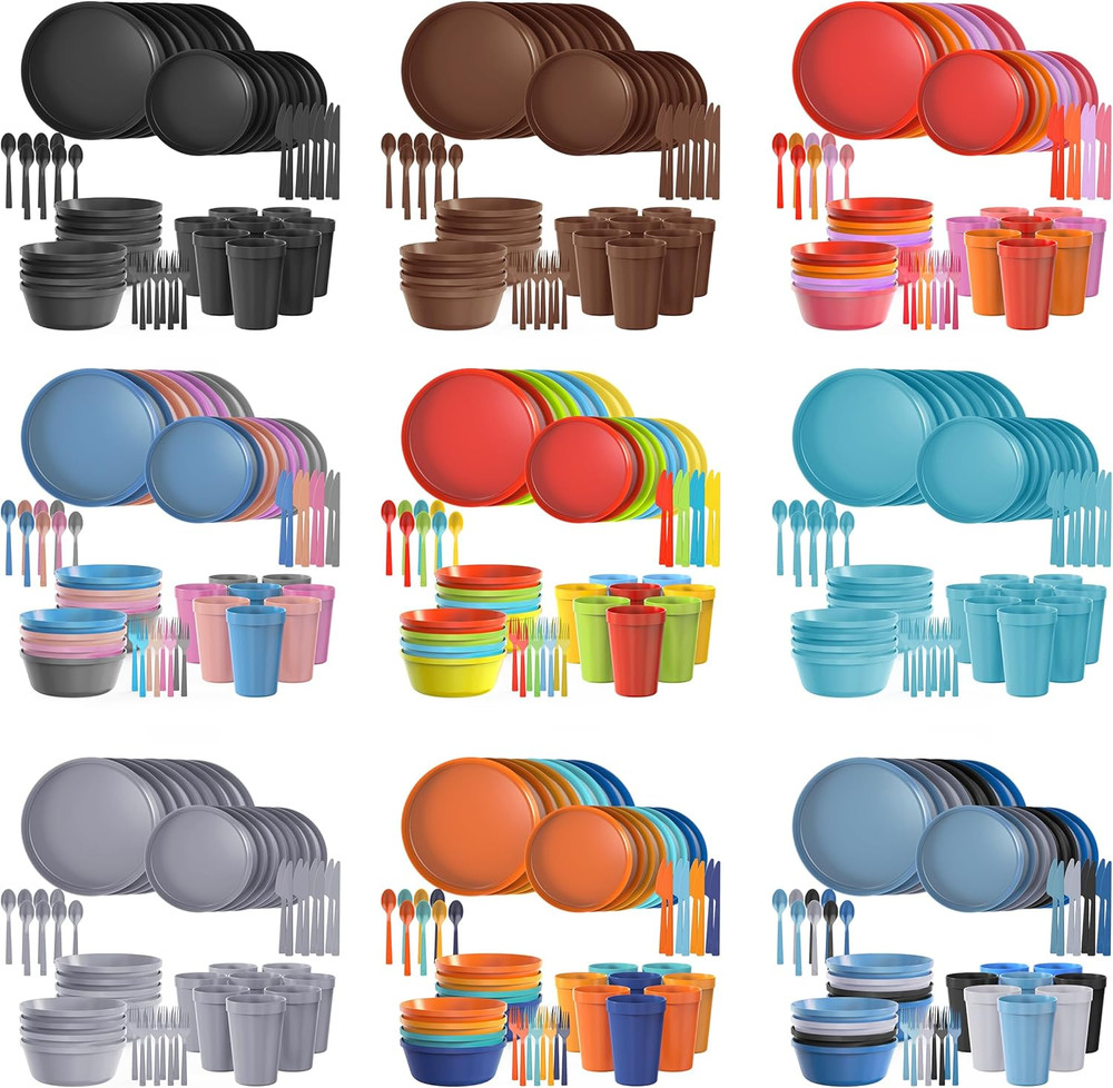 40 Piece Apartment Essentials Dinnerware Set, Stackable Space-Saving Plates & La