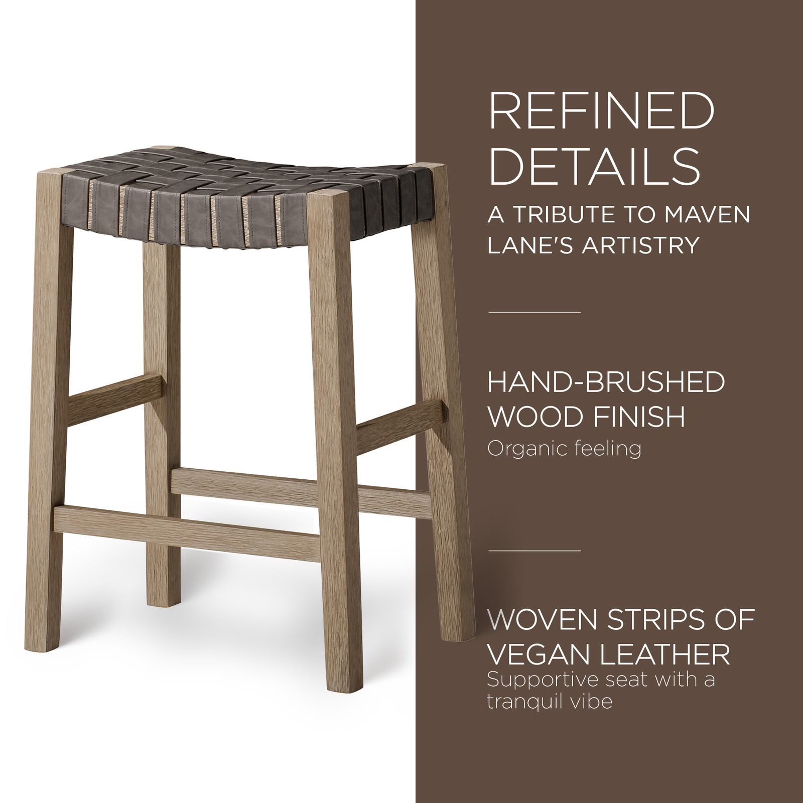 Maven Lane Emerson Counter Stool in Weathered Grey Wood Finish w/ Vegan Leather
