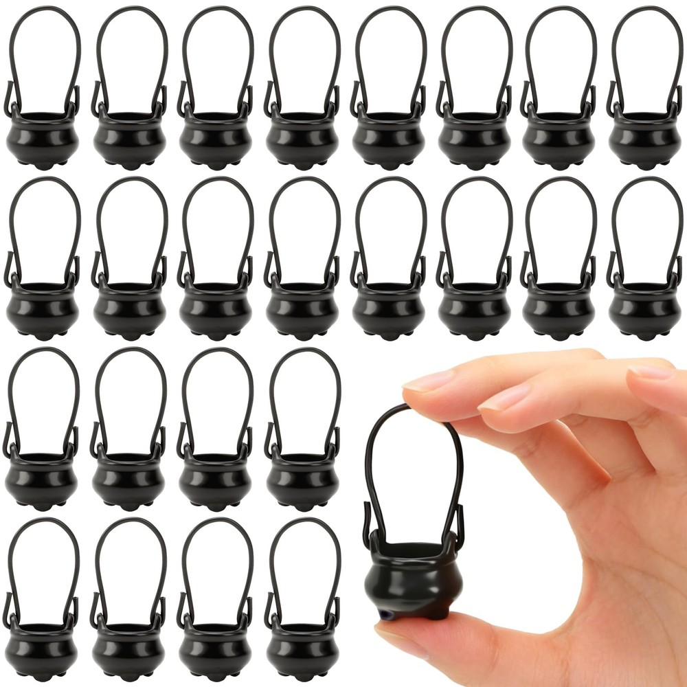 24-Pack Mini Black Cauldrons Miniature Plastic Cauldron Pots Small Decorative Ca