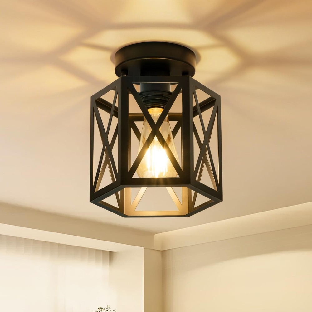 Modern Semi Flush Mount Ceiling Light,1-Light Hexagon Flush Mount Ceiling Lig...