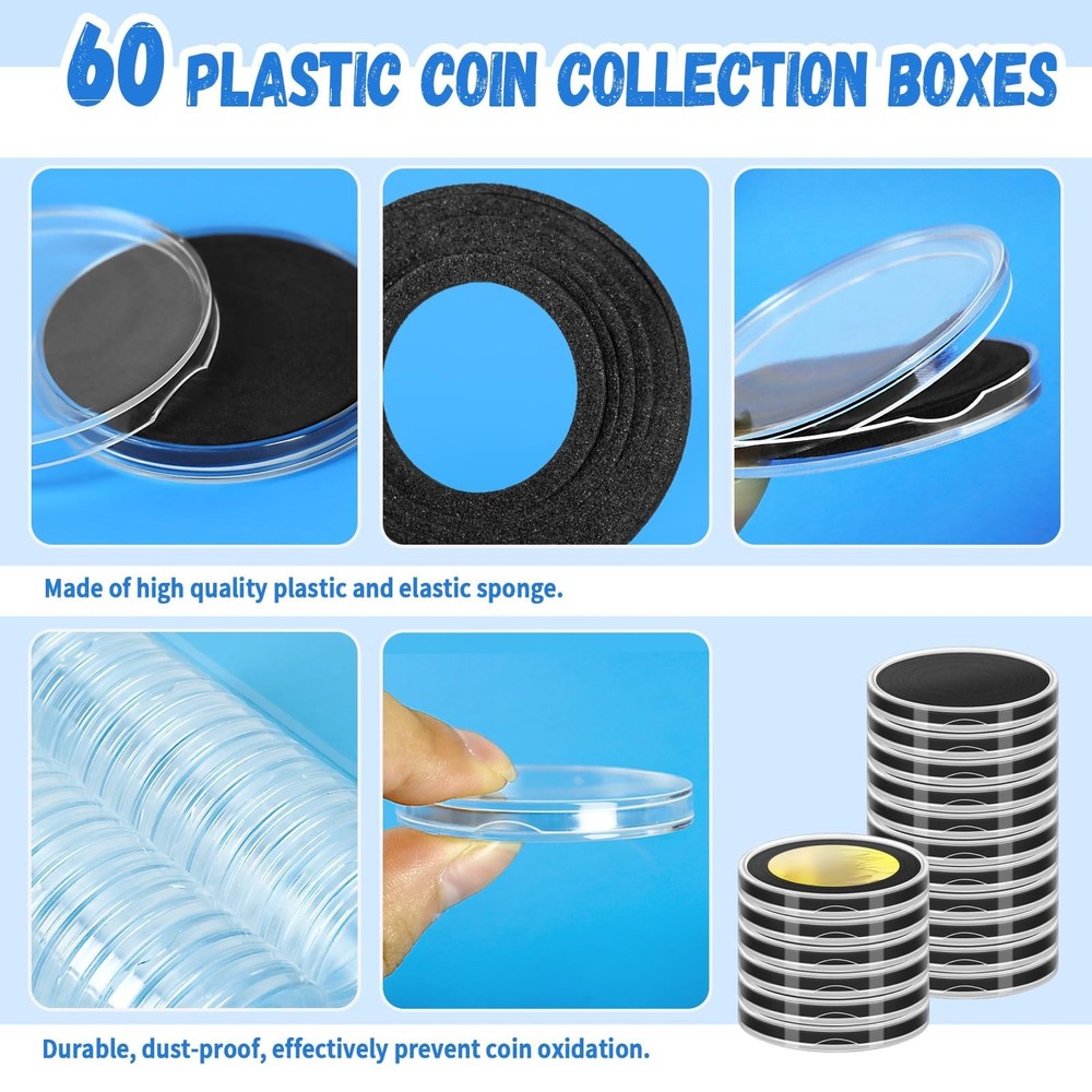 Fansunta 60 Pcs Silver Dollar Coin Holders - Clear Round Plastic Cases...
