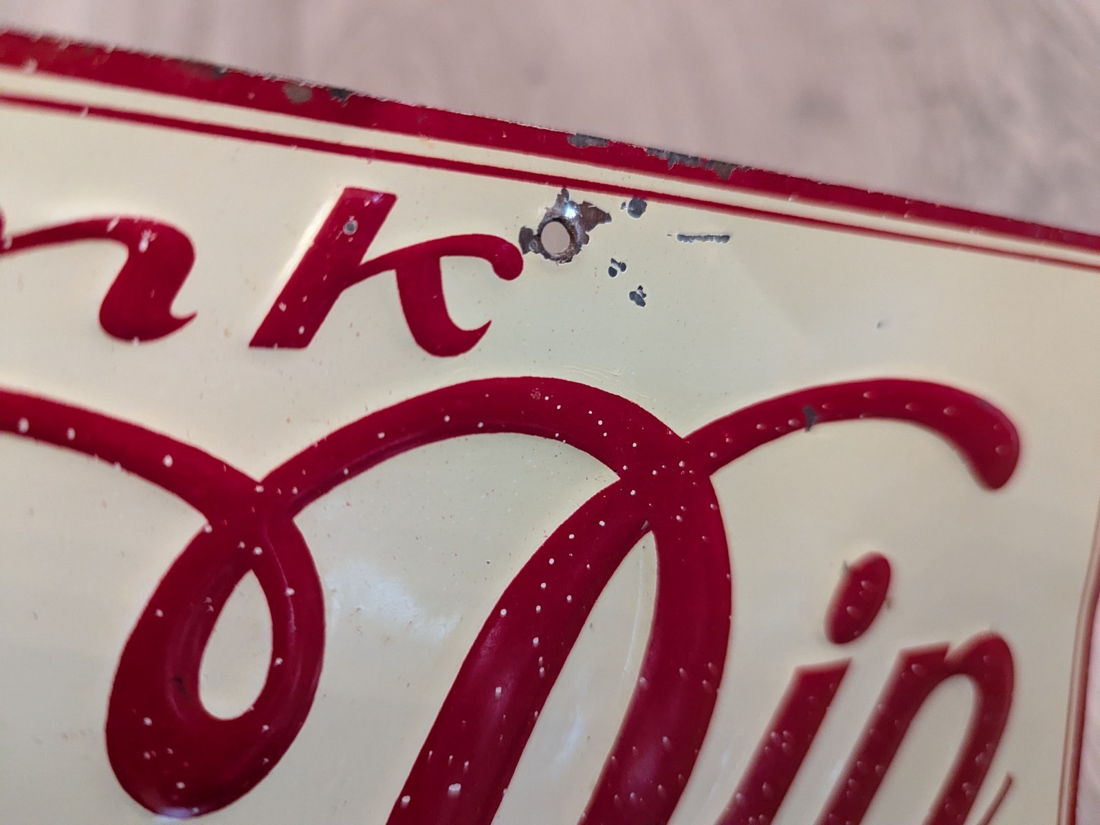 SUPER RARE WINE - DIP PROHIBITION ERA COLA TIN TACKER STRIP SIGN EMBOSSED CROWN