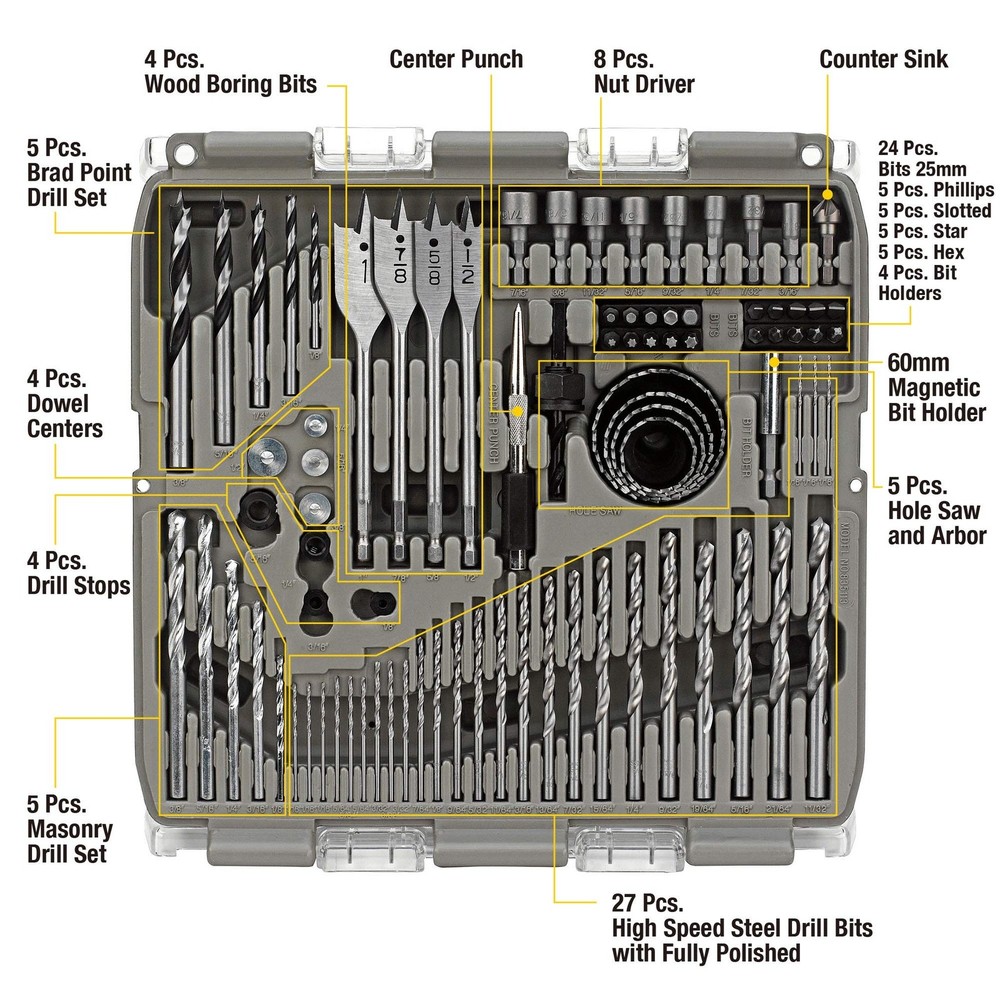 Tradespro 90-Piece Drill Bit Set with Screwdriver Bits, Hole Saws, Brad Point...