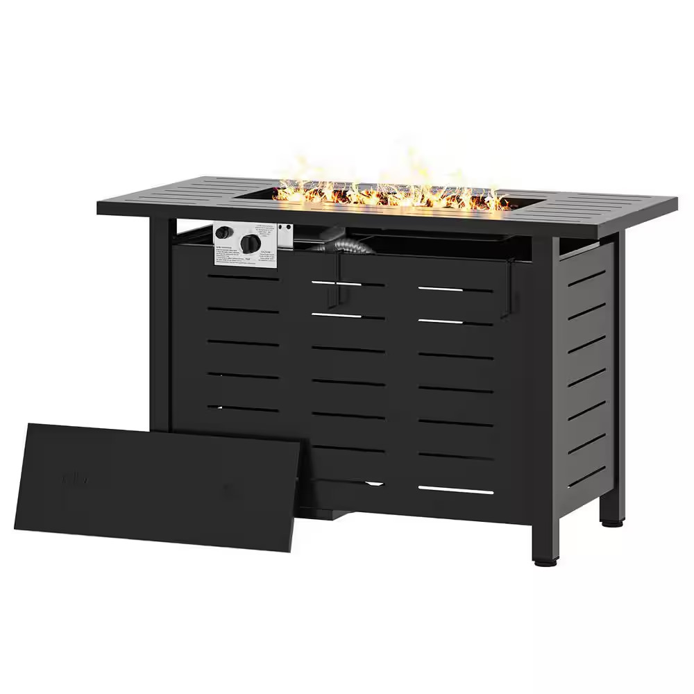 40 In. 50,000 BTU Black Metal Rectangular Outdoor Fire Pit Table with Removable