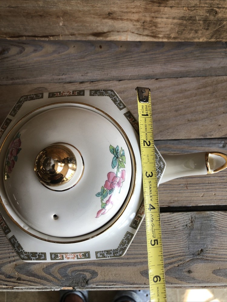 Sadler Teapot Indian Tree Pattern Hexagonal England 4 Cup 1659D Antique Signed